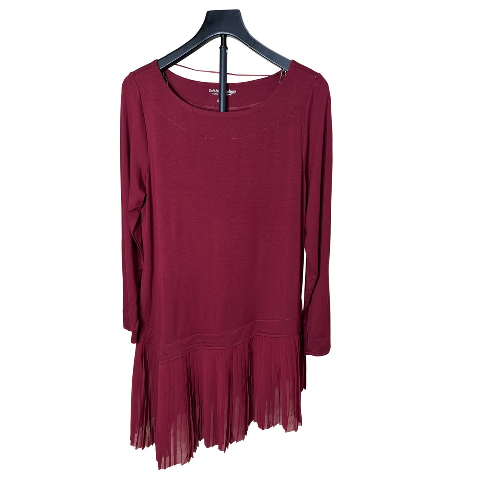 Soft Surroundings Burgundy Pleated Asymmetrical Hem Tunic Top Medium